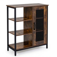 Buffet Cabinet with Adjustable Shelves and Carbon Steel Frame for Living Room-Rustic Brown