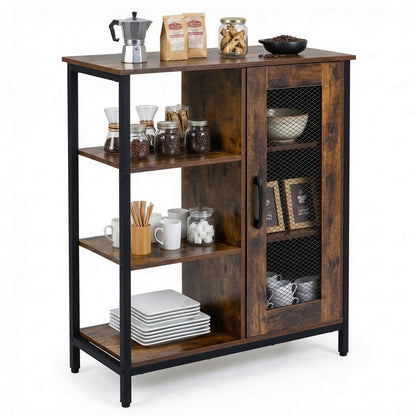 Buffet Cabinet with Adjustable Shelves and Carbon Steel Frame for Living Room-Rustic Brown