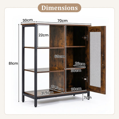 Buffet Cabinet with Adjustable Shelves and Carbon Steel Frame for Living Room-Rustic Brown