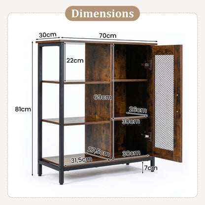 Buffet Cabinet with Adjustable Shelves and Carbon Steel Frame for Living Room-Rustic Brown