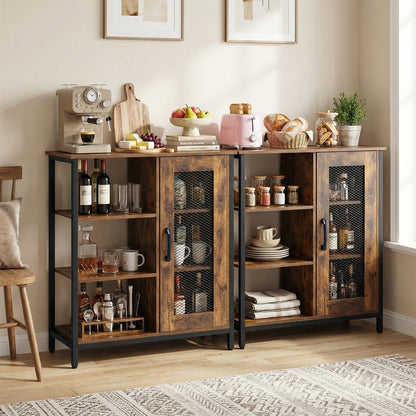 Buffet Cabinet with Adjustable Shelves and Carbon Steel Frame for Living Room-Rustic Brown