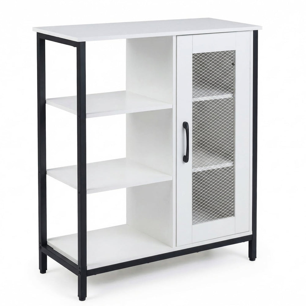 Buffet Cabinet with Adjustable Shelves and Carbon Steel Frame for Living Room-White