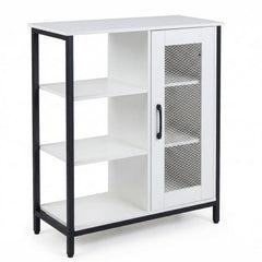 Buffet Cabinet with Adjustable Shelves and Carbon Steel Frame for Living Room-White