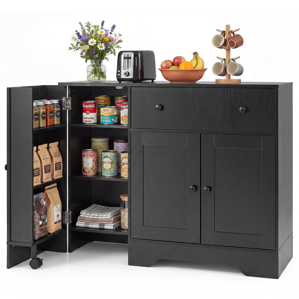Buffet Cabinet with Storage with 3 Doors Drawers and Shelves-Black