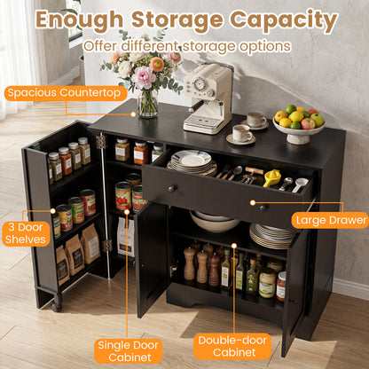Buffet Cabinet with Storage with 3 Doors Drawers and Shelves-Black