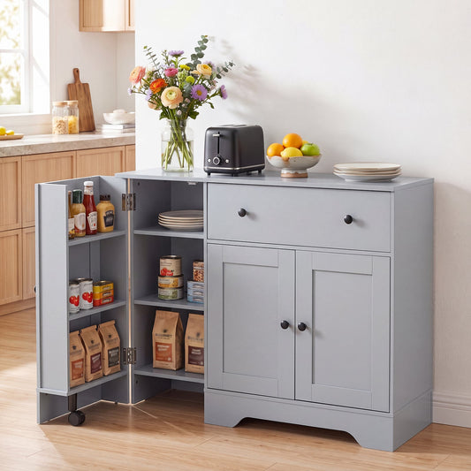Buffet Cabinet with Storage with 3 Doors Drawers and Shelves-Grey