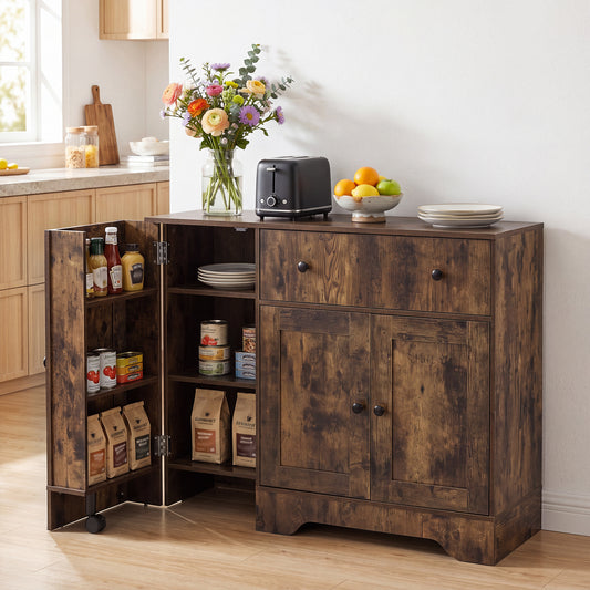 Buffet Cabinet with Storage with 3 Doors Drawers and Shelves-Rustic Brown