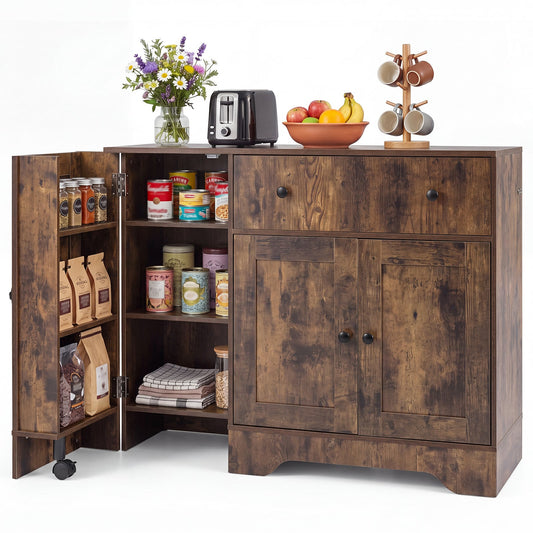 Buffet Cabinet with Storage with 3 Doors Drawers and Shelves-Rustic Brown