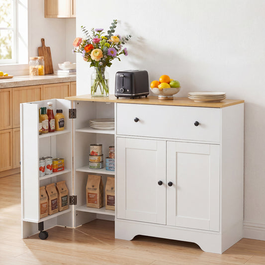Buffet Cabinet with Storage with 3 Doors Drawers and Shelves-White