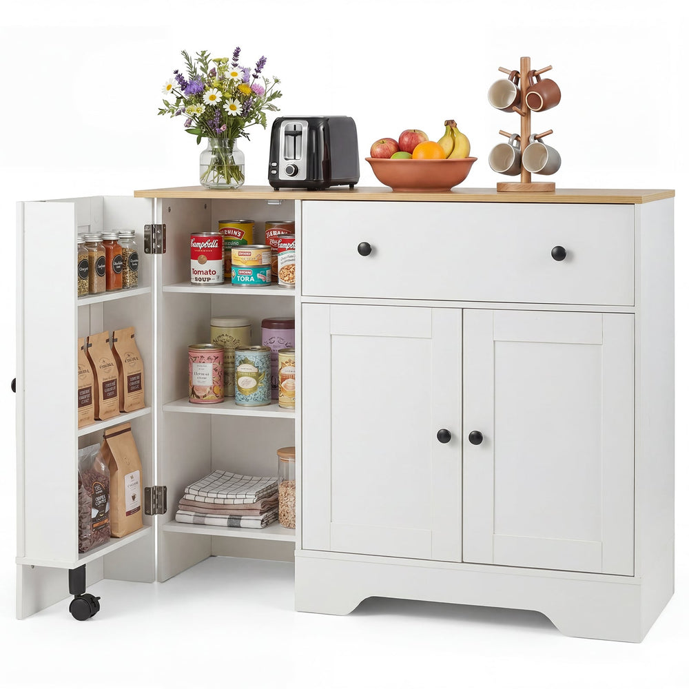 Buffet Cabinet with Storage with 3 Doors Drawers and Shelves-White