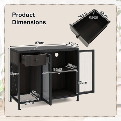 Buffet Sideboard with Power Outlets and LED Light Kitchen Storage Cabinet-Black