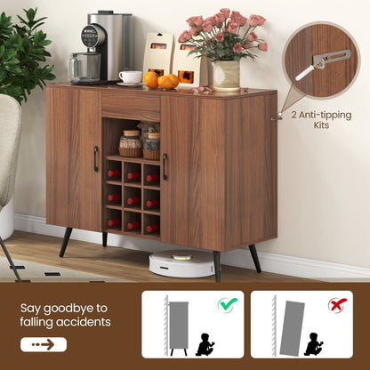 Mid-century Modern Buffet Server Cabinet with Adjustable Shelves-Walnut