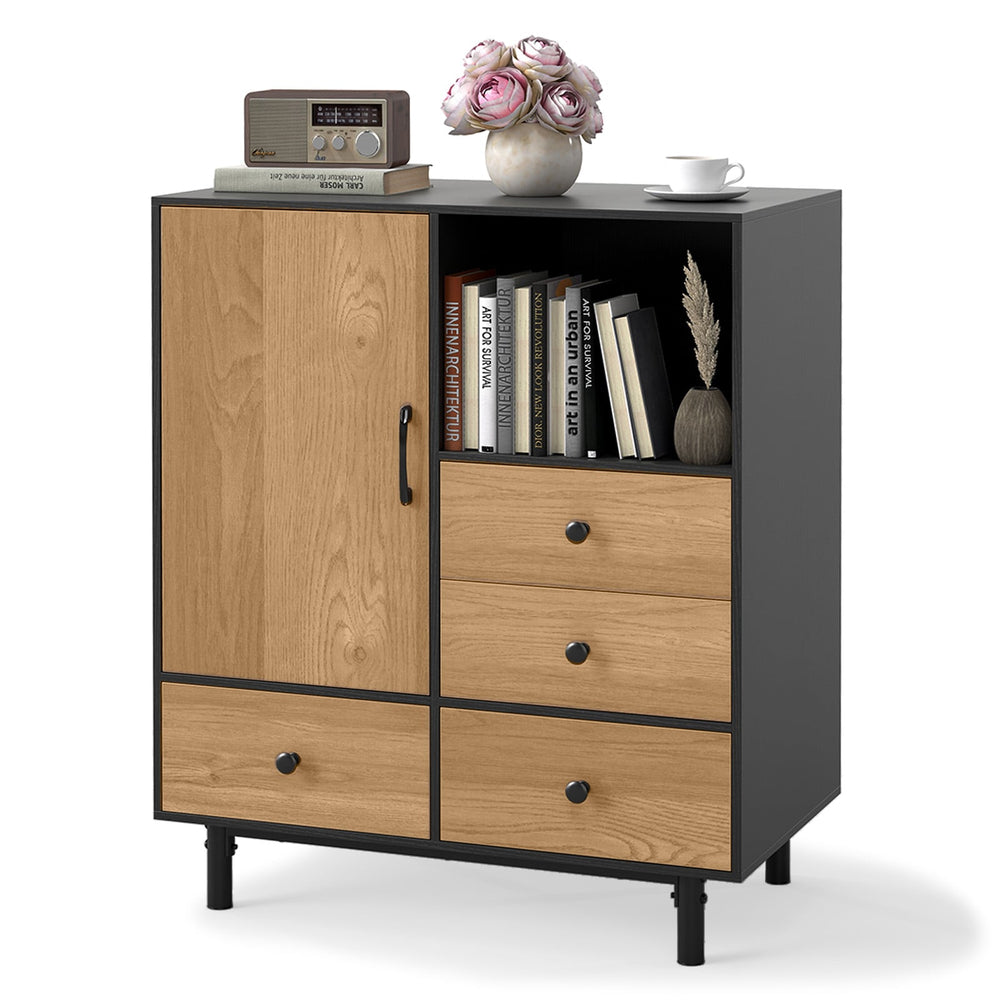 Buffet Sideboard Mid Century Modern Storage Cabinet with 4 Drawers-Black
