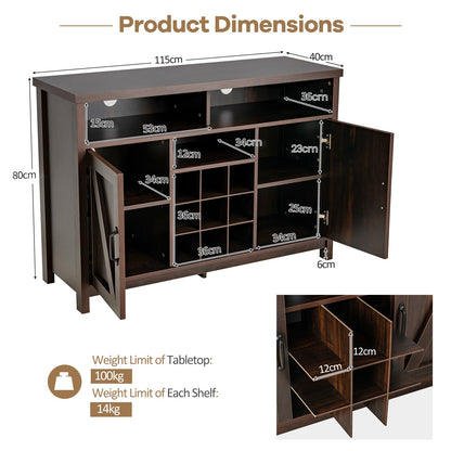 Buffet Storage Cabinet with Detachable 9-Bottle Wine Rack and 2 Door Cabinets-Dark Brown