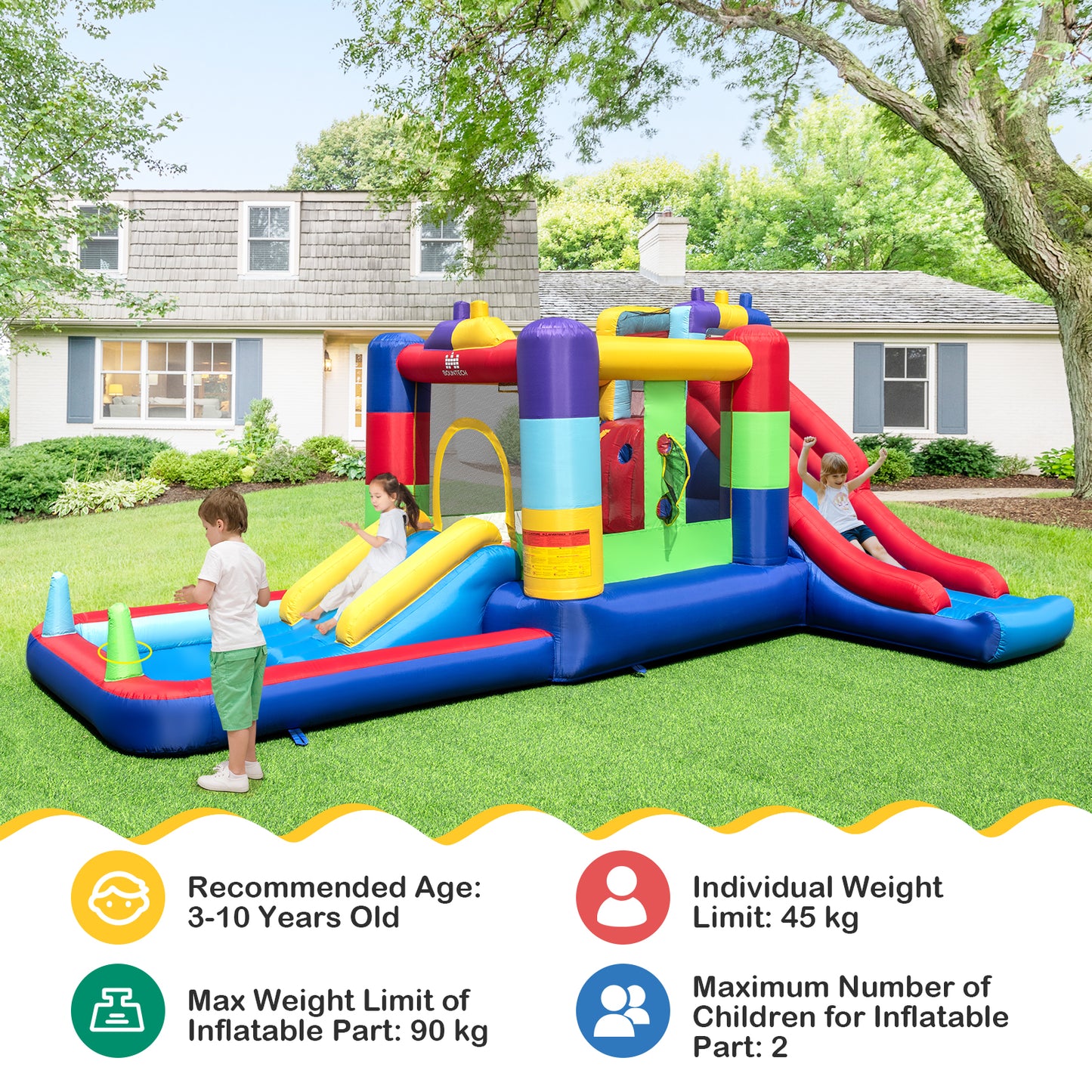 Building Block Inflatable Bounce House with 2 Slides and Ocean Ball Pool