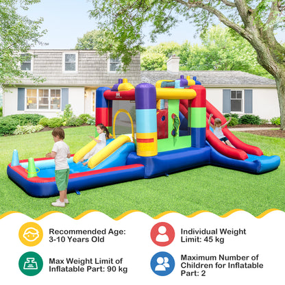 Building Block Inflatable Bounce House with 2 Slides and Ocean Ball Pool