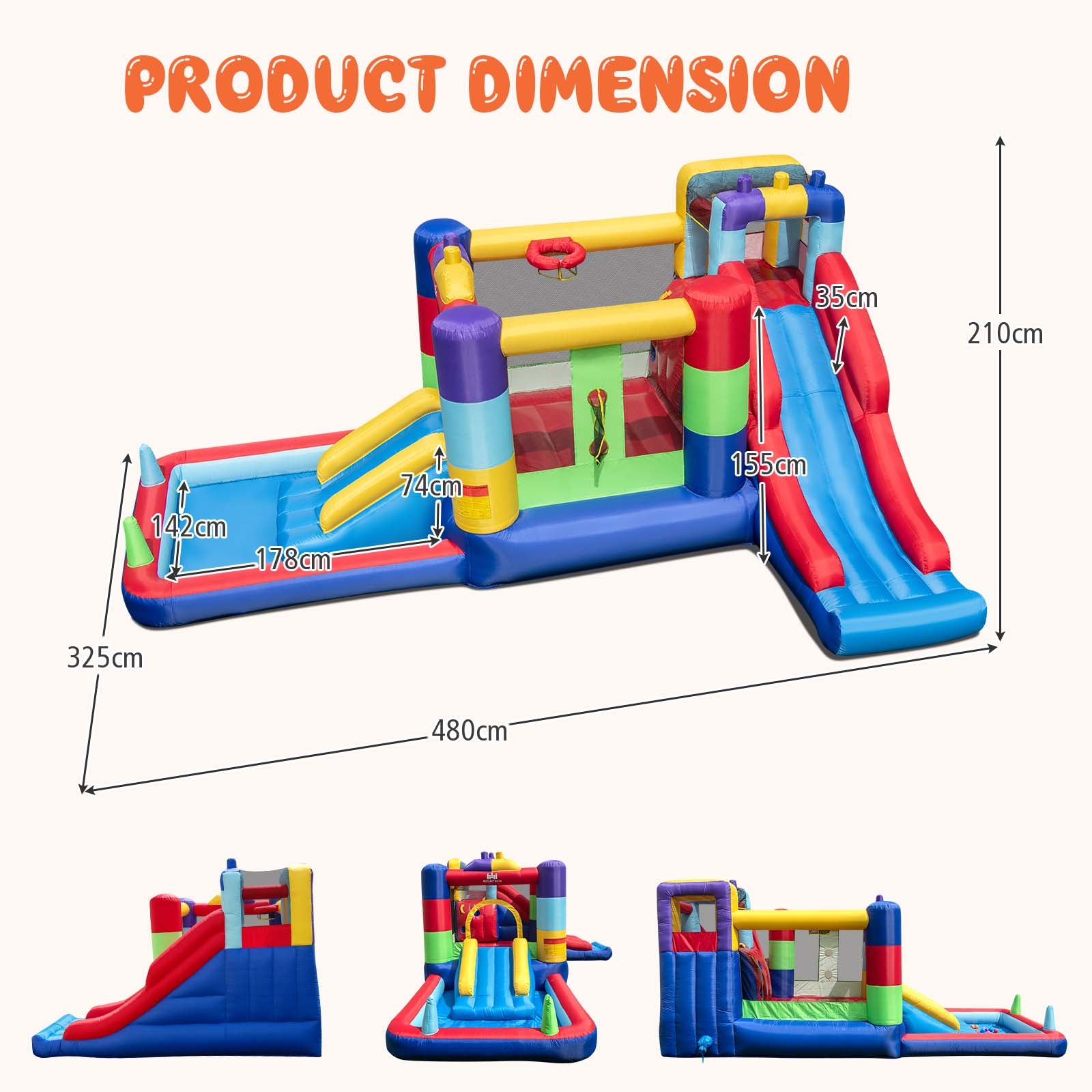 Building Block Inflatable Bounce House with 2 Slides and Ocean Ball Pool