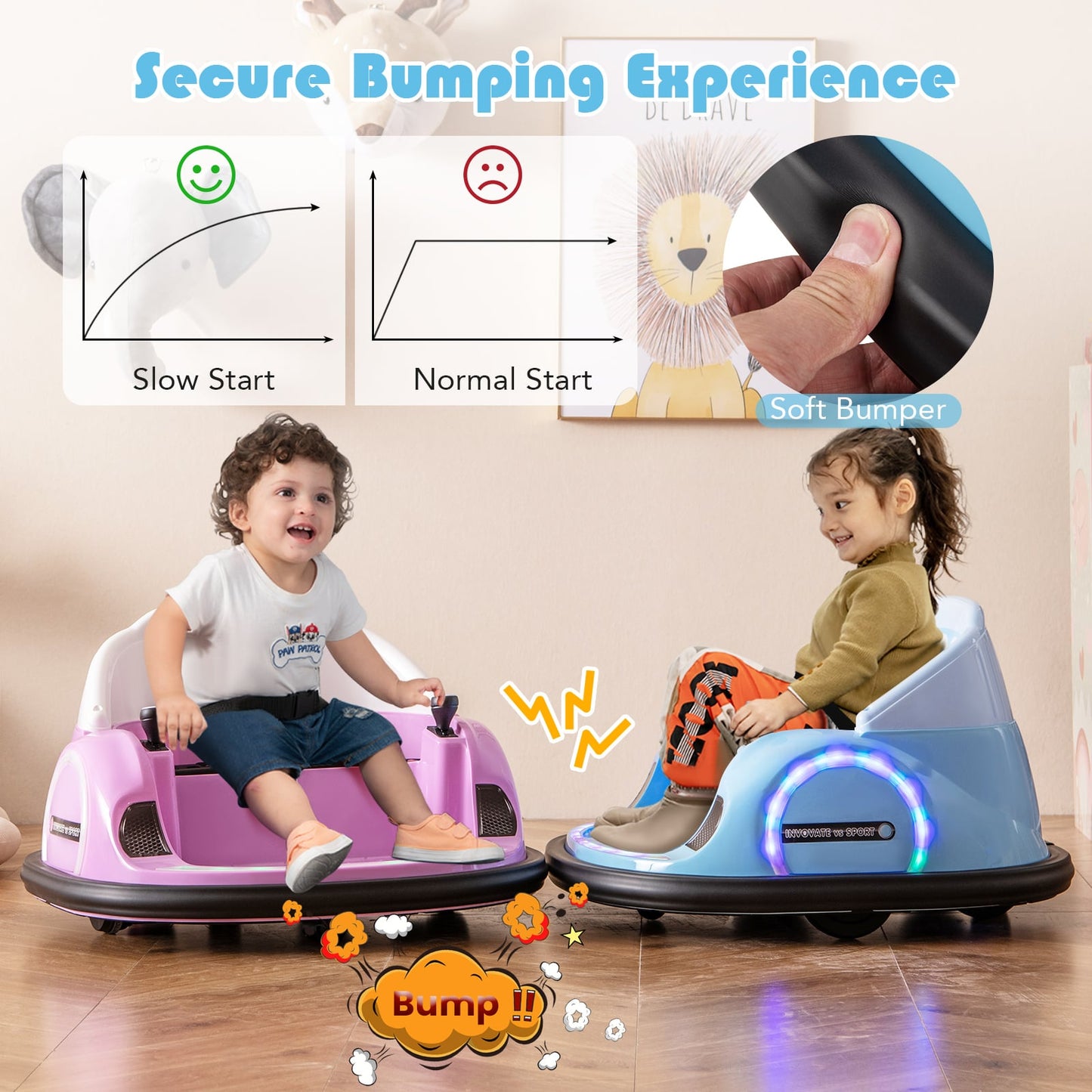 6V Kids Ride on Battery Powered Bumping Car with Flashing LED Lights-Navy