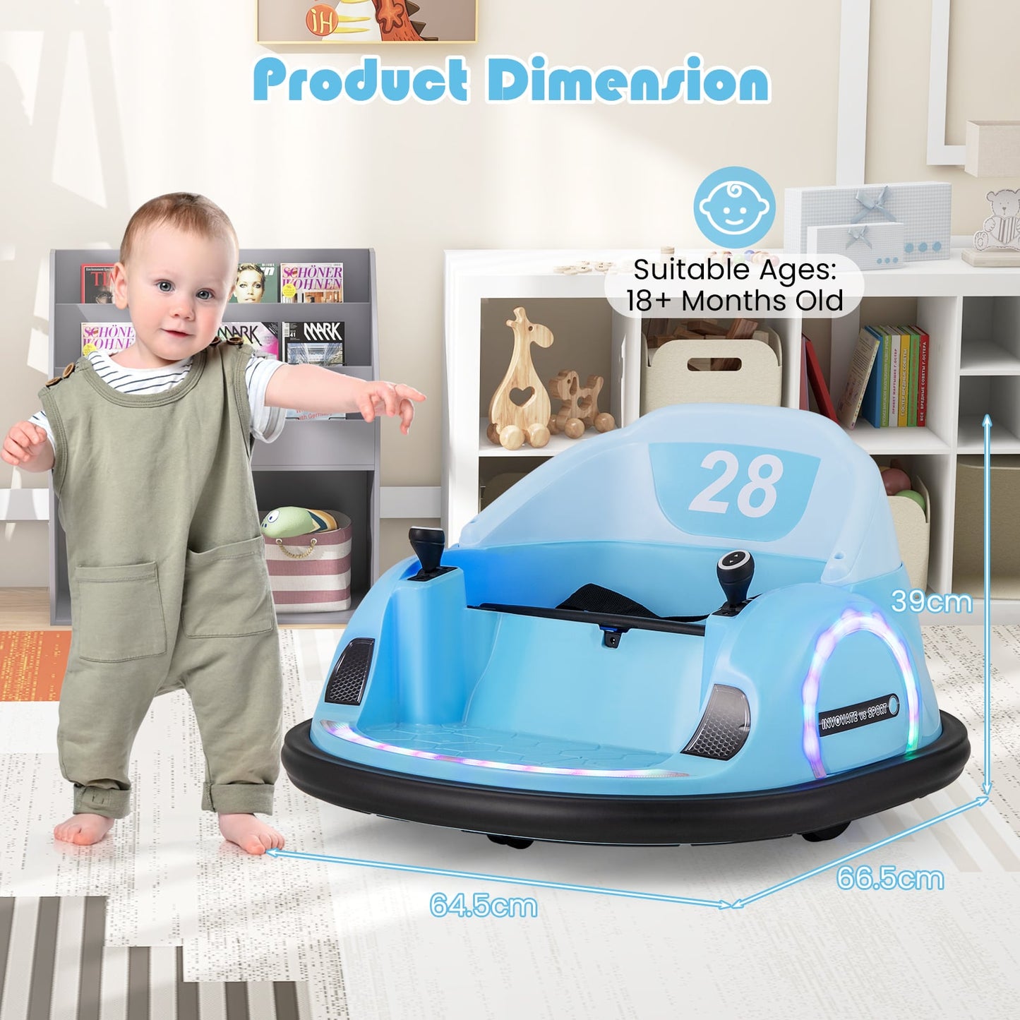 6V Kids Ride on Battery Powered Bumping Car with Flashing LED Lights-Navy