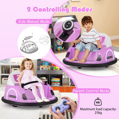 Kids Ride on Battery Powered Bumping Car with Flashing LED Lights-Pink