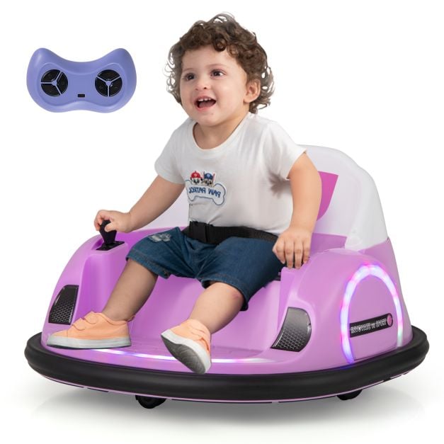 Kids Ride on Battery Powered Bumping Car with Flashing LED Lights-Pink