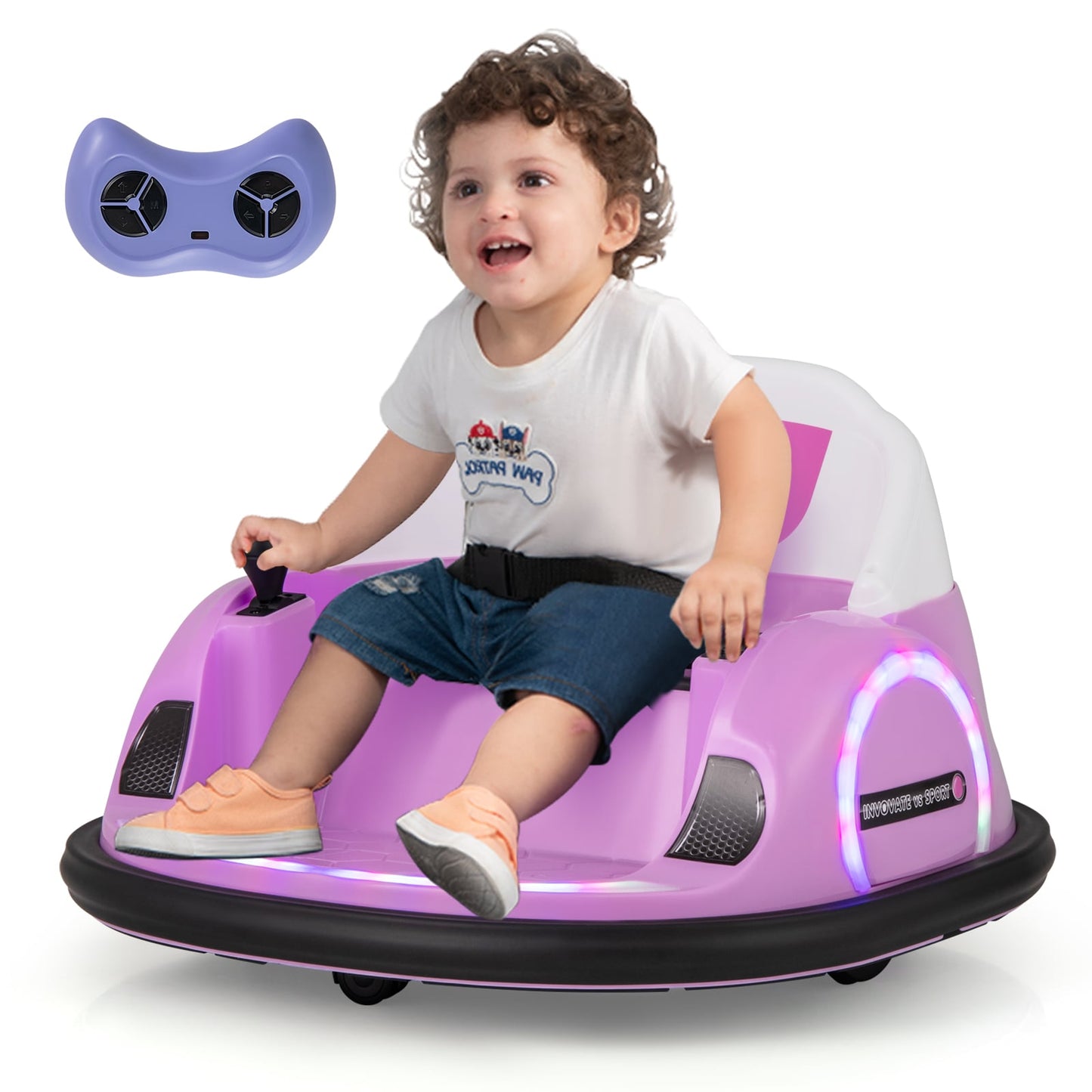 6V Kids Ride on Battery Powered Bumping Car with Flashing LED Lights-Pink