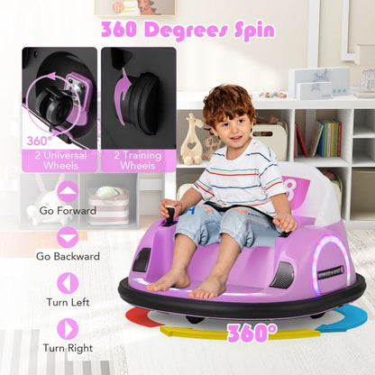 Kids Ride on Battery Powered Bumping Car with Flashing LED Lights-Pink