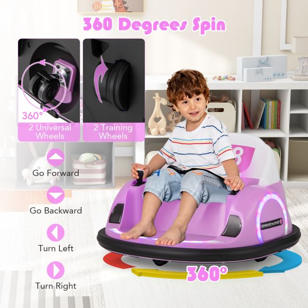 Kids Ride on Battery Powered Bumping Car with Flashing LED Lights-Pink