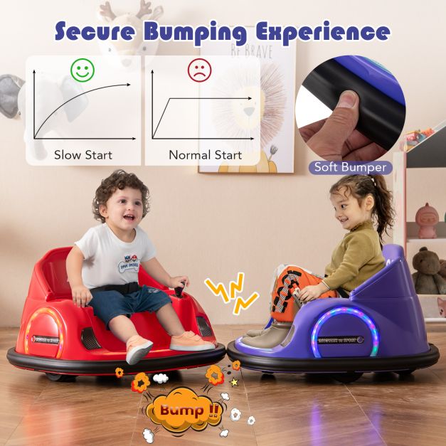 Kids Ride on Battery Powered Bumping Car with Flashing LED Lights-Purple