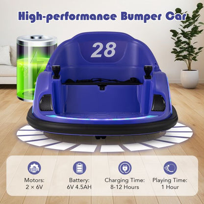 Kids Ride on Battery Powered Bumping Car with Flashing LED Lights-Purple