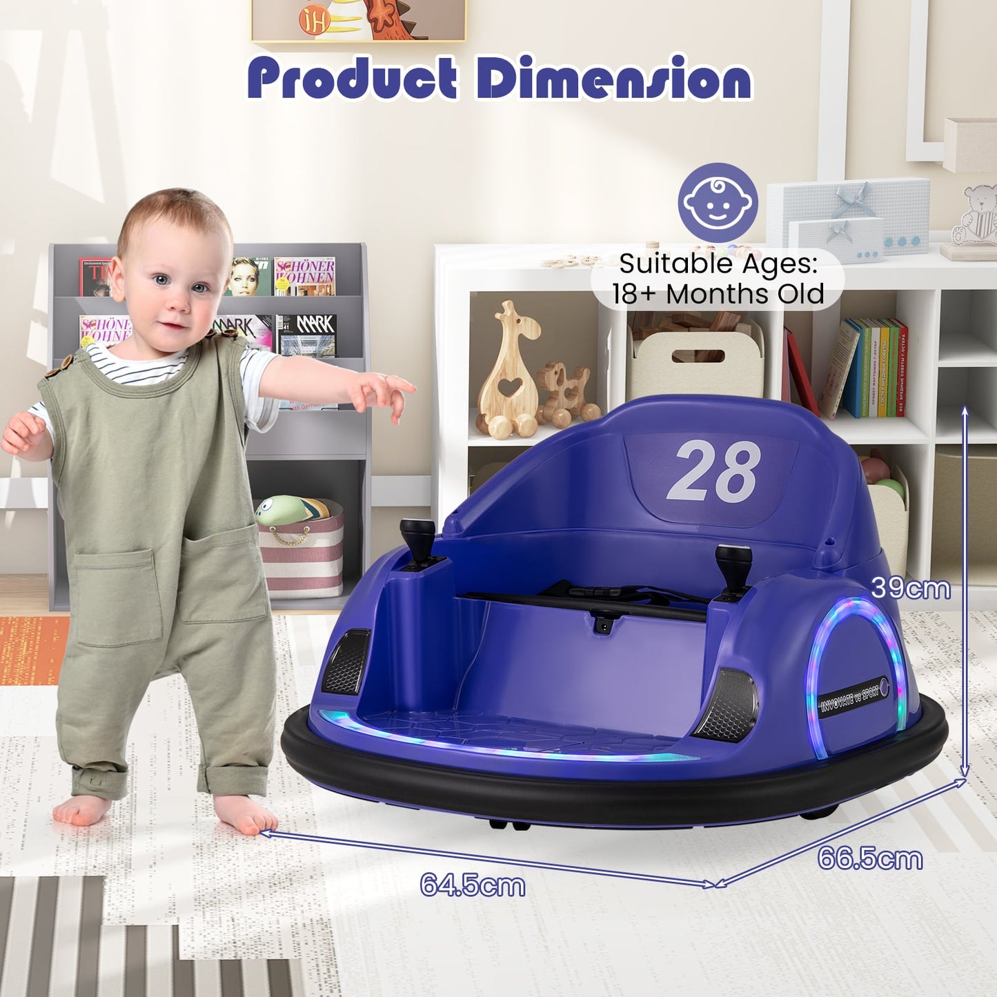 6V Kids Ride on Battery Powered Bumping Car with Flashing LED Lights-Purple