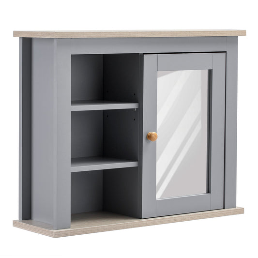 Kleankin Bathroom Wall Mirror Cabinet, Cupboard with Door, Storage Cabinet with Adjustable Shelf for Corridors Living Rooms, Grey