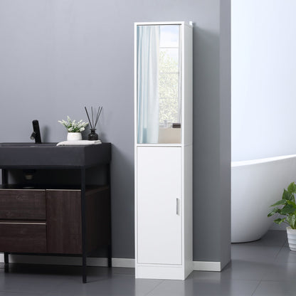 kleankin Tall Bathroom Cabinet with Mirror and Adjustable Shelf - White