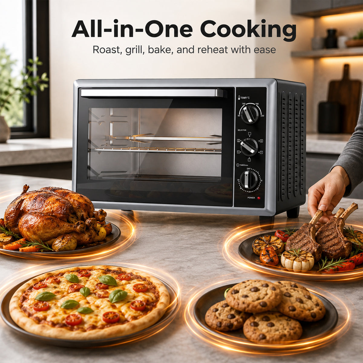 HOMCOM 46L Mini Oven with Convection with Rotisserie, 90-230°C Adjustable Temperature, 60 Minute Timer, 1800 W, Black