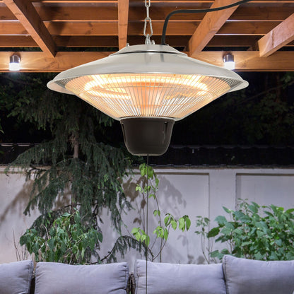 Outsunny 1500W Outdoor Heater Outdoor Ceiling Mounted Aluminium Halogen Electric Hanging Heating Light Pull Switch Control