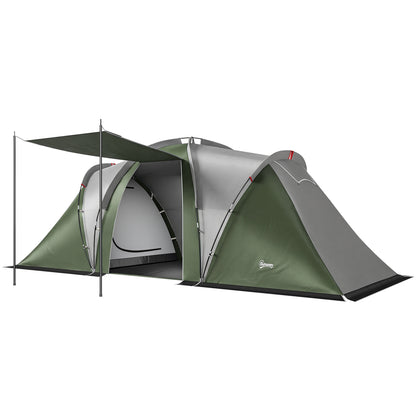 Outsunny Family Camping Tent 3000mm Waterproof Windproof Tunnel Tent 8-12 Person Two Bedrooms Green