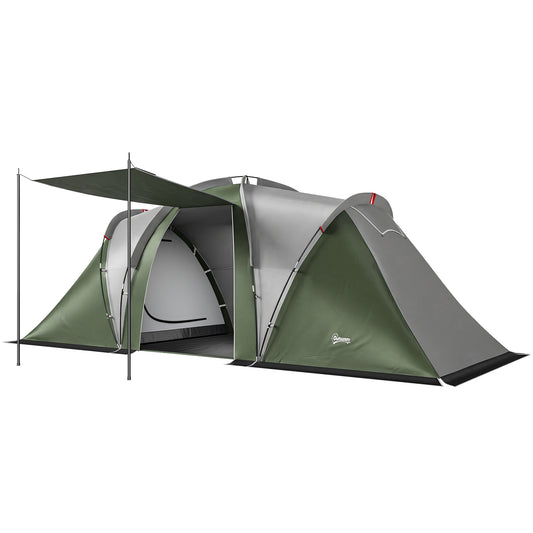 Outsunny Family Camping Tent 3000mm Waterproof Windproof Tunnel Tent 8-12 Person Two Bedrooms Green