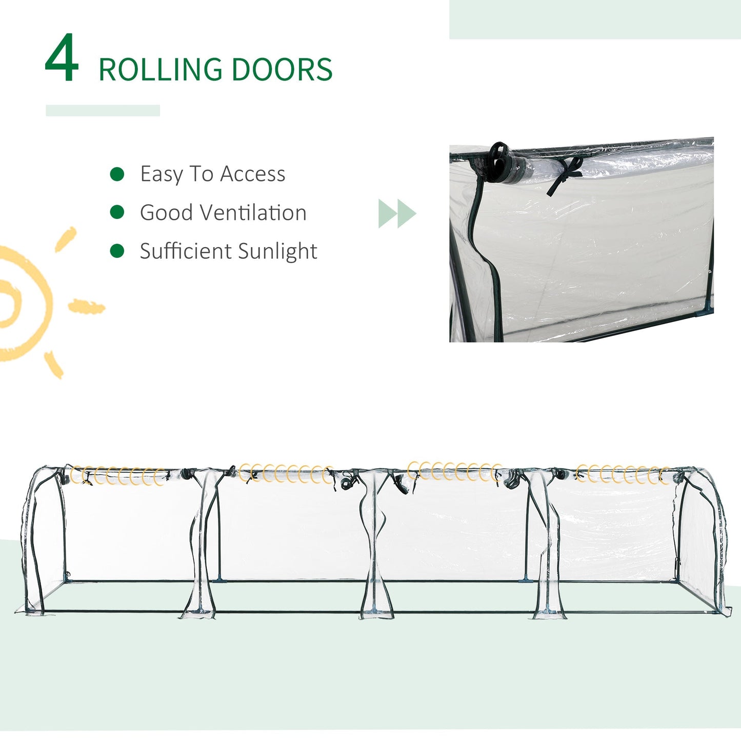 Outsunny PVC Tunnel Greenhouse Green Grow House Steel Frame for Garden Backyard with Zipper Doors 395 x 100 x 80cm, Clear