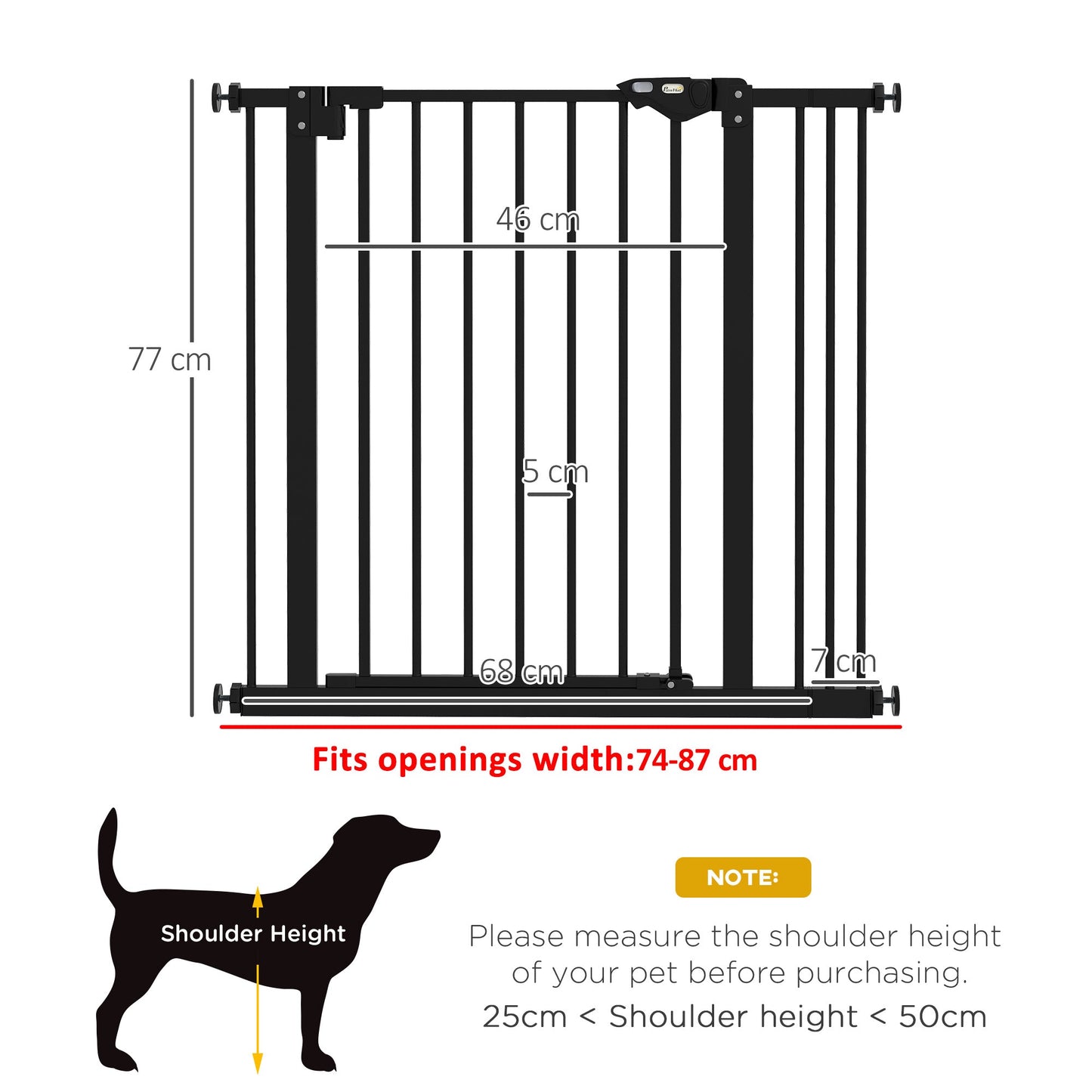 PawHut Adjustable Safety Gate w/ One Extensions, Four Adjustable Screws, Black