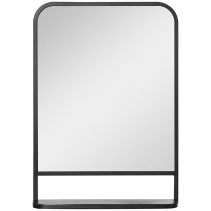 HOMCOM Modern Square Wall Mirror with Storage Shelf, 70 x 50 cm Mirrors for Living Room, Bedroom, Black