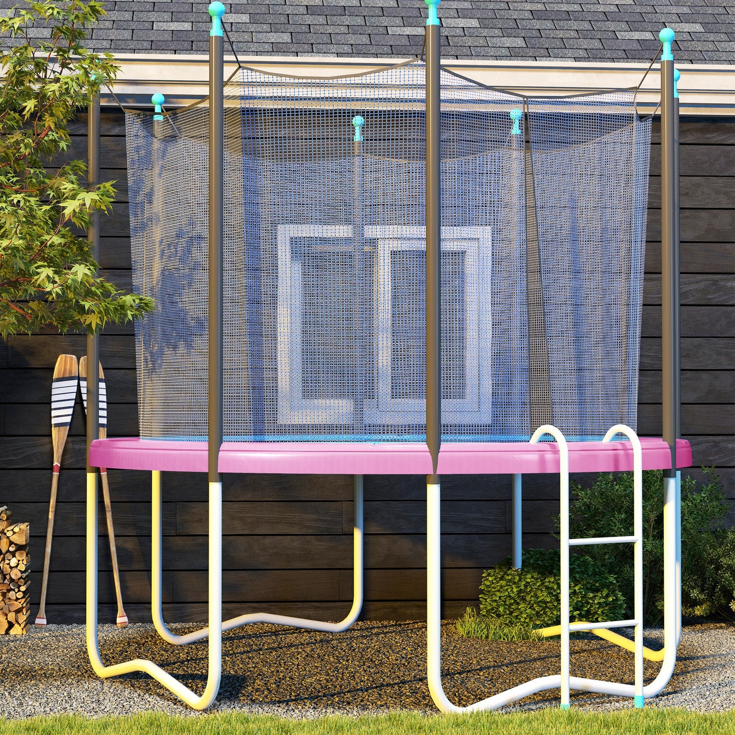 SPORTNOW 10FT Trampoline Spring Cover, Plastic Trampoline Pad Replacement with Elastic Cord, Waterproof, UV Resistant and Tear-Resistant, Pink