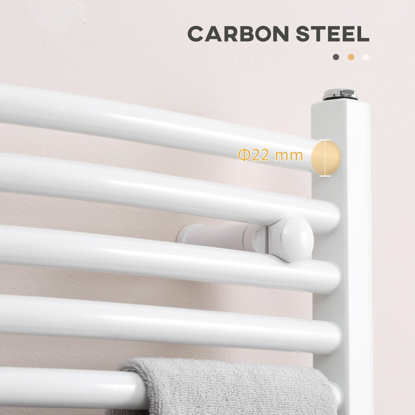 HOMCOM Curved Heated Towel Rail, Hydronic Bathroom Ladder Radiator Towel Warmer For Central Heating 600mm x 700mm, White