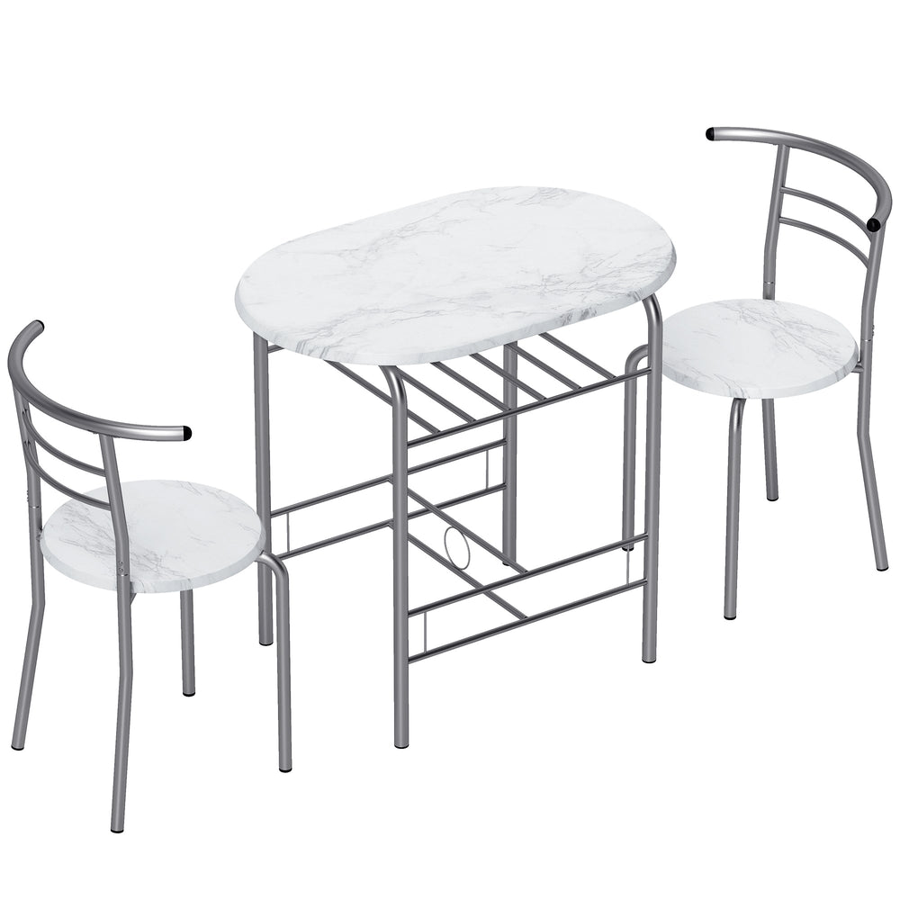 HOMCOM Three-Piece Compact Dining Set - White Marble Effect