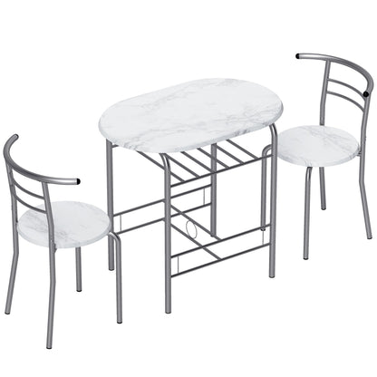 HOMCOM Three-Piece Compact Dining Set - White Marble Effect