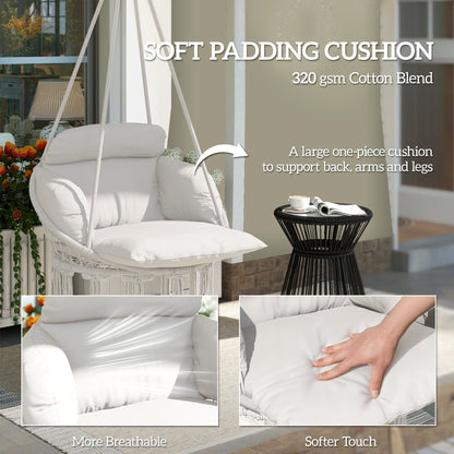 Outsunny Hanging Chair Outdoor Hammock Chair with Soft Cushion, Cotton Rope Boho Style Swing Chair, Hanging Garden Swing Seat for Indoor Outdoor, Cream White