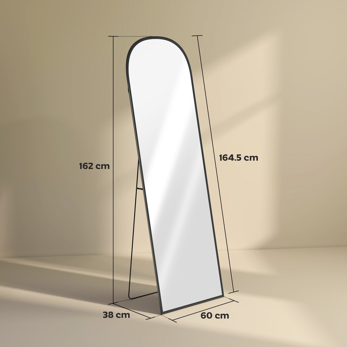 HOMCOM 165cm Aluminium Frame Standing Mirror - Black