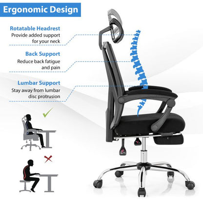 Ergonomic Recliner Mesh Office Chair with Adjustable Headrest for Home Office