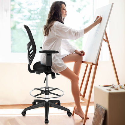 Mesh Drafting Chair with Adjustable Footrest-Black