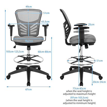 Mesh Drafting Chair with Adjustable Footrest-Grey