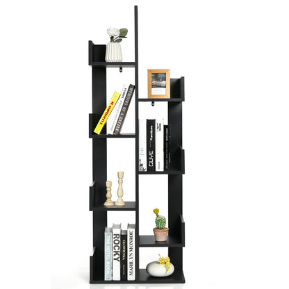 Tree-Shaped Bookshelf with 8 Storage Shelves-Black